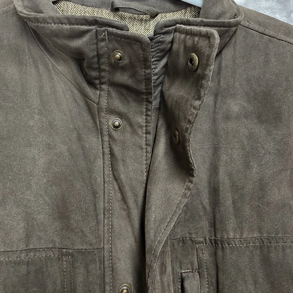 St Johns Bay Mens L Brown Suede Polyester Bomber Jacket Full Zip Casual Workwear